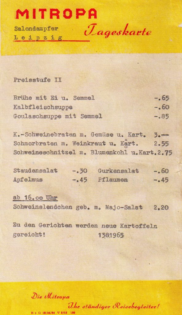 1964-um LEIPZIG Speisekarte Abend, Sa⁮mmlung M. Kaiser